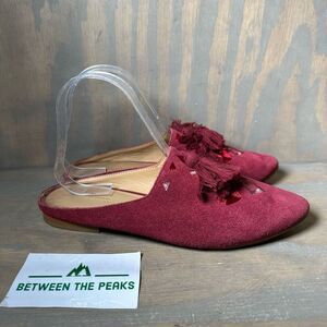 Soludos Womens 7.5 Palazzo Mule Flat Shoes Burgundy Red Leather Slip On Tassel